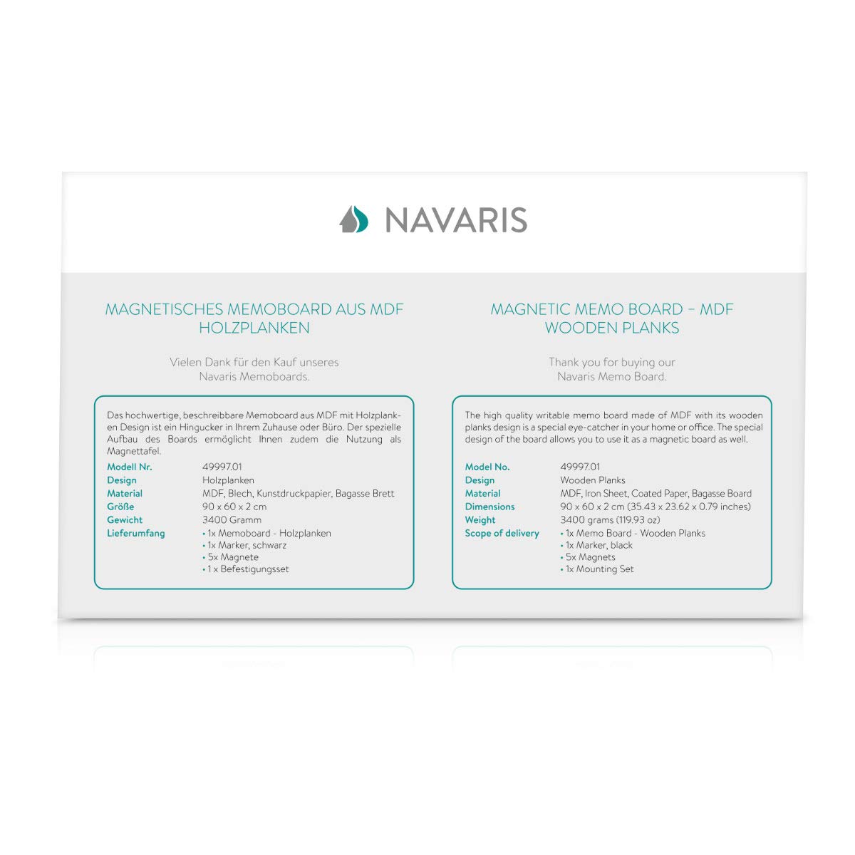 Navaris Μαγνητικός Πίνακας Ανακοινώσεων - 60 x 90 cm - Wooden Planks - 49997.01