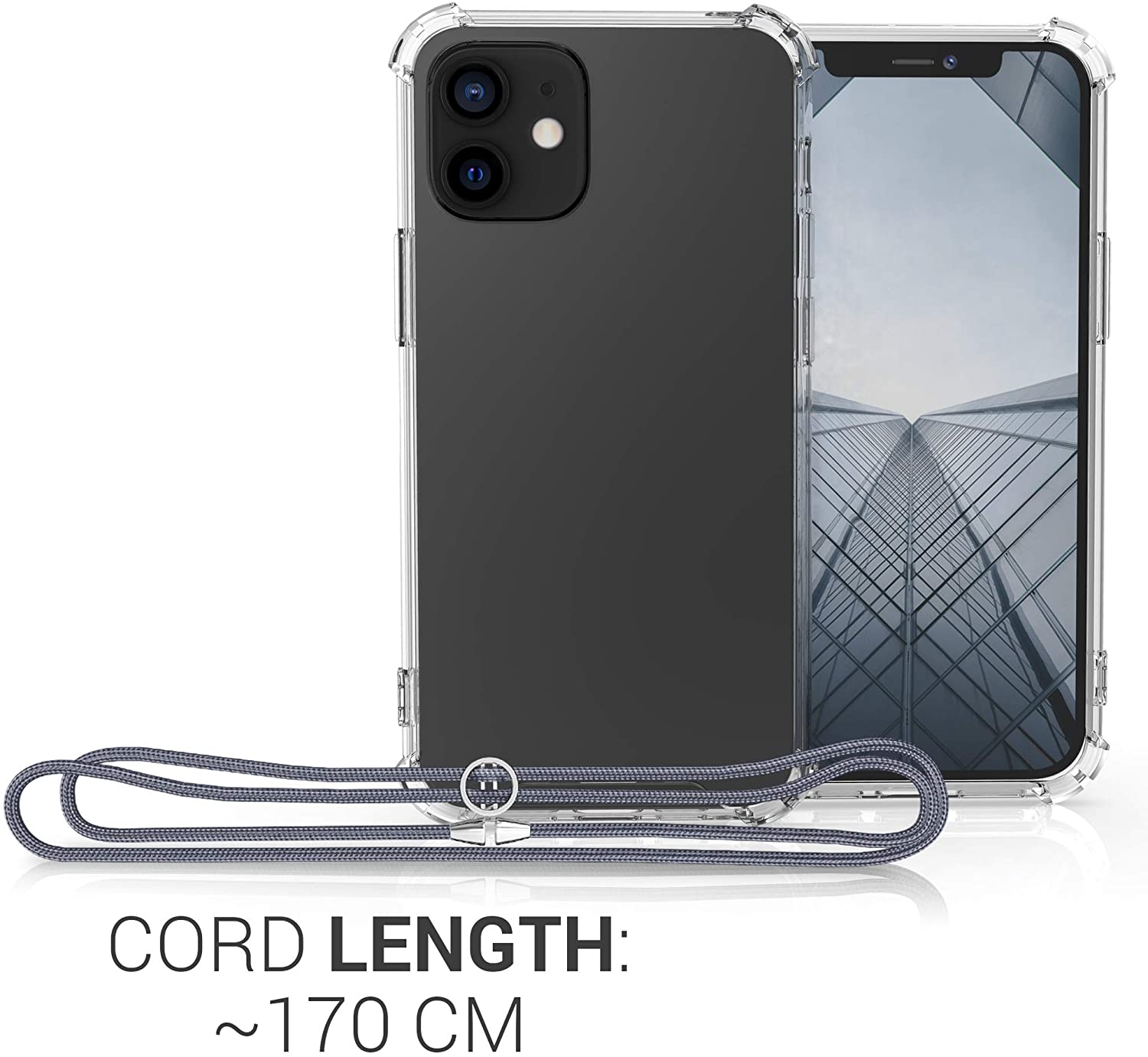 KW iPhone 12 / iPhone 12 Pro Θήκη Σιλικόνης TPU με Λουράκι - Διάφανη / Grey - 52730.22