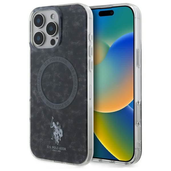 US Polo iPhone 16 Pro - IML Ring - MagSafe Σκληρή Θήκη με Πλαίσιο Σιλικόνης - Black - USHMP16LHOCLDPK