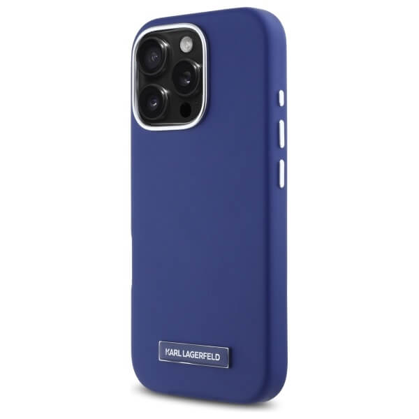 Karl Lagerfeld iPhone 16 Pro - FW Metal Plate - MagSafe Σκληρή Θήκη με Επένδυση Συνθετικού Δέρματος - Blue - KLHMP16LPGMSRPB