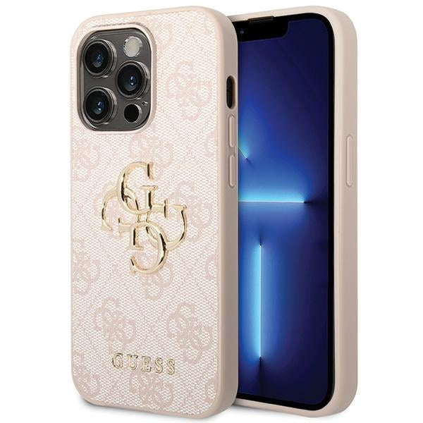 Guess iPhone 15 Pro - 4G Big Metal Logo Θήκη με Επένδυση Συνθετικού Δέρματος - Pink - GUHCP15L4GMGPI