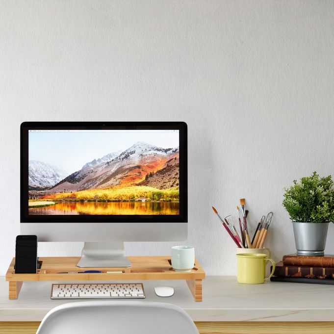 Relaxdays Ξύλινη Βάση Στήριξης Οθόνης - Natural - 4052025242015