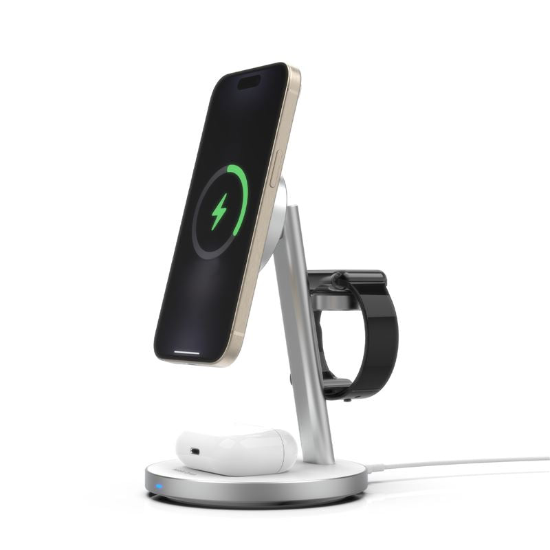 Mobile Origin Qi2 PowerStand 3in1 Ασύρματος Μαγνητικός Φορτιστής MagSafe με Αντάπτορα GAN 35W - White / Silver