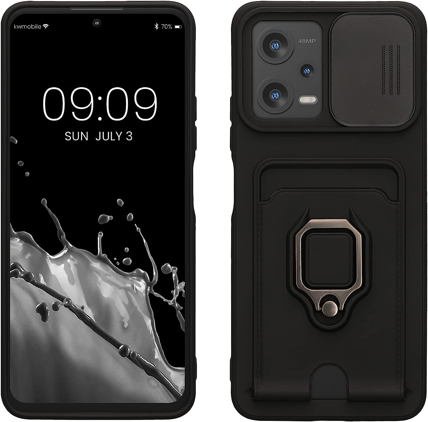 KW Xiaomi Redmi Note 12 5G / Poco X5 5G Θήκη Σιλικόνης με Κάλυμμα για την Κάμερα και Δαχτυλίδι Συγκράτησης - Black - 61182.01