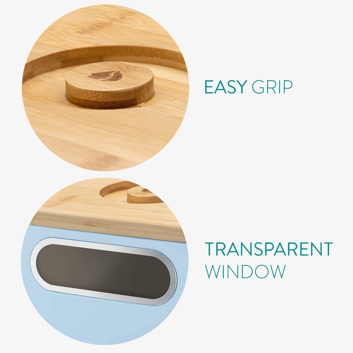 Navaris Bread Bin with Bamboo Lid Δοχείο Αποθήκευσης Ψωμιού με Καπάκι από Μπαμπού - Blue / Bamboo - 50595.02