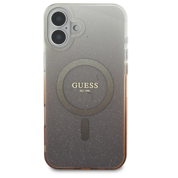 Guess iPhone 16 - IML Glitter Gradient - MagSafe Σκληρή Θήκη με Πλαίσιο Σιλικόνης - Brown - GUHMP16SHGRCELW