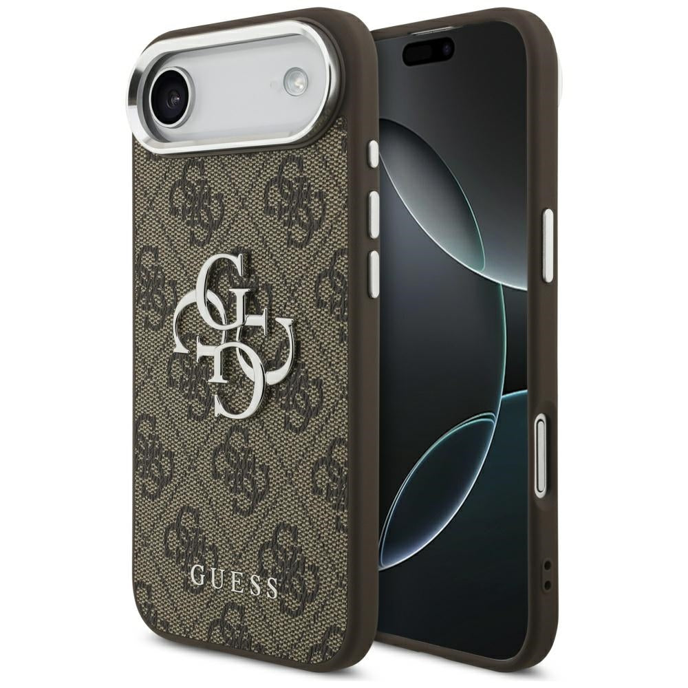 Guess iPhone Air - 4G Big 4G Classic Logo - Σκληρή Θήκη με Πλαίσιο Σιλικόνης και Επένδυση από Οικολογικό Δέρμα - Brown / Silver - GUHCP17MP4G4SMCW