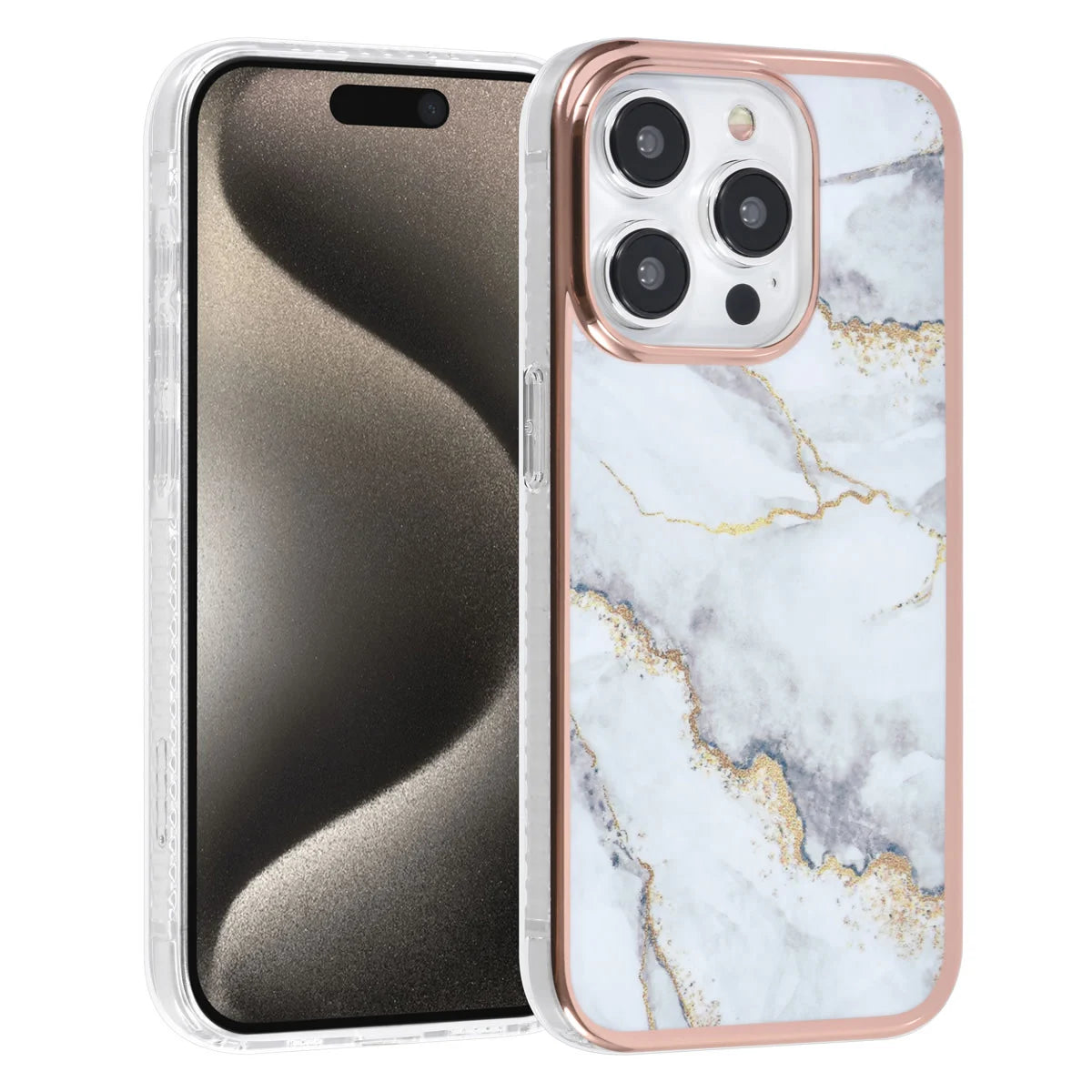 Tuniq iPhone 15 Pro - Σκληρή Θήκη με Πλαίσιο Σιλικόνης - Σχέδιο Μάρμαρο - Γκρί