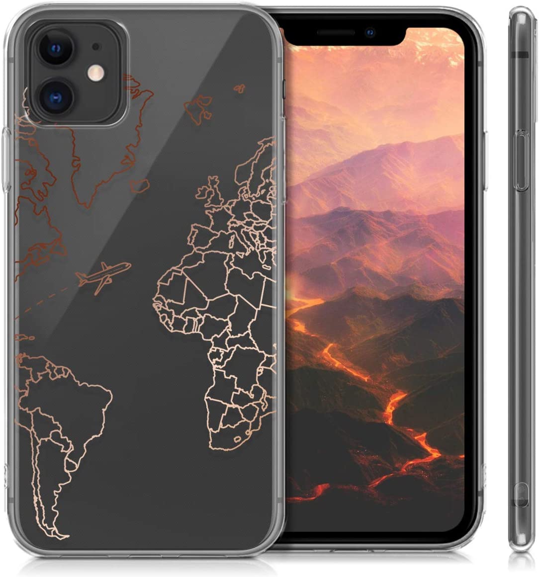 KW iPhone 11 Θήκη Σιλικόνης TPU Design Travel and Explore - Rose Gold / Διάφανη - 49785.25