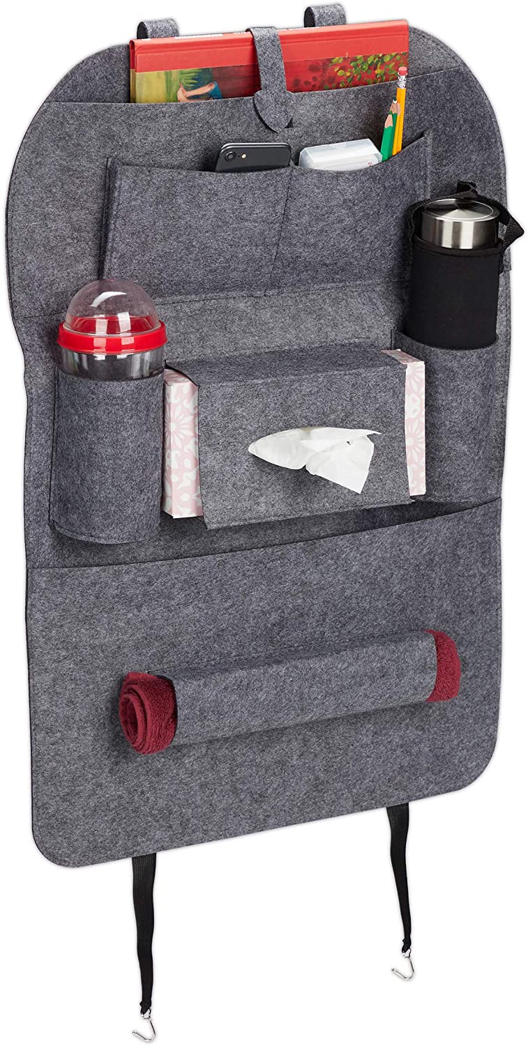 Relaxdays Θήκη Πλάτης Καθίσματος Αυτοκινήτου - XL - Grey - 4052025895358