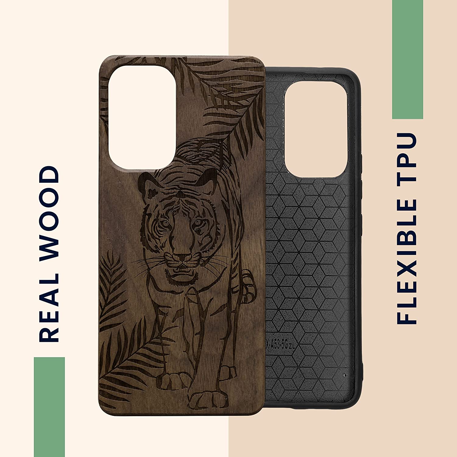 KW Samsung Galaxy A53 5G Θήκη από Φυσικό Ξύλο - Design Tiger Palm Tree - Dark Brown - 58317.09