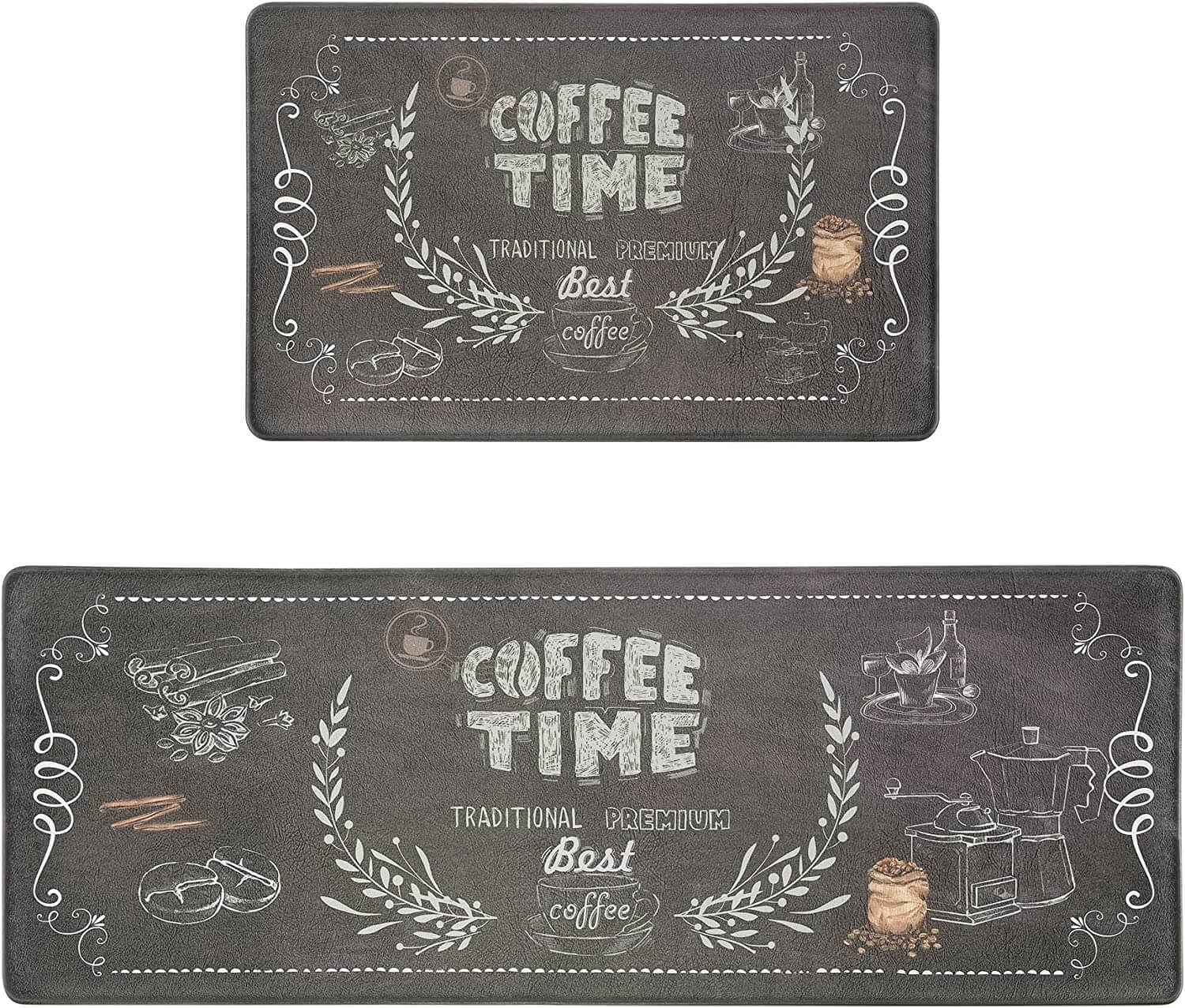 Navaris Σετ με 2 Αντιολισθητικά Χαλάκια Κουζίνας σε Διαφορετικά Μεγέθη - Design Coffee Time - Multicolor - 59323.02