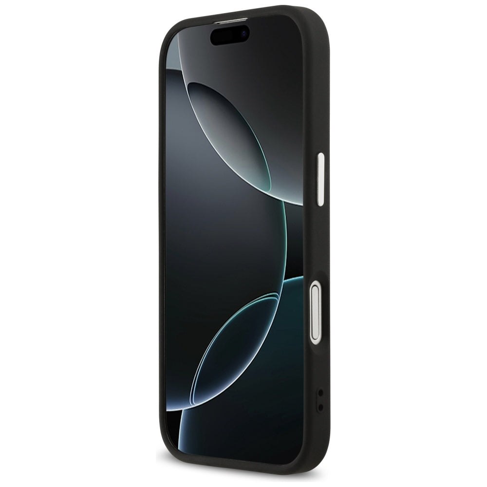 Guess iPhone 17 - 4G Triangle Logo MagSafe - Σκληρή Θήκη με Πλαίσιο Σιλικόνης και Επένδυση Συνθετικού Δέρματος - Black / Silver - GUHMP17SP4TSRCMK