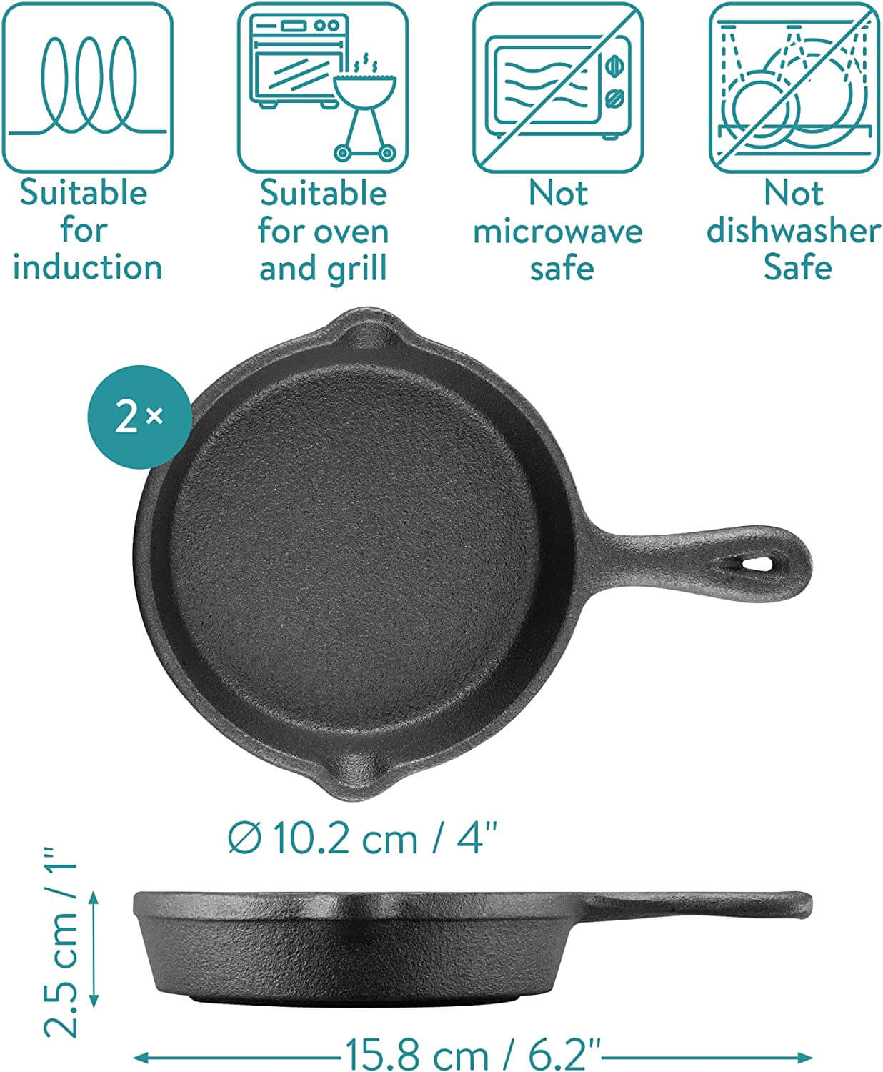 Navaris Σετ με 2 Μίνι Τηγάνια από Χυτοσίδηρο με Ξύλινες Βάσεις - 10.2 cm - Black - 60343.02