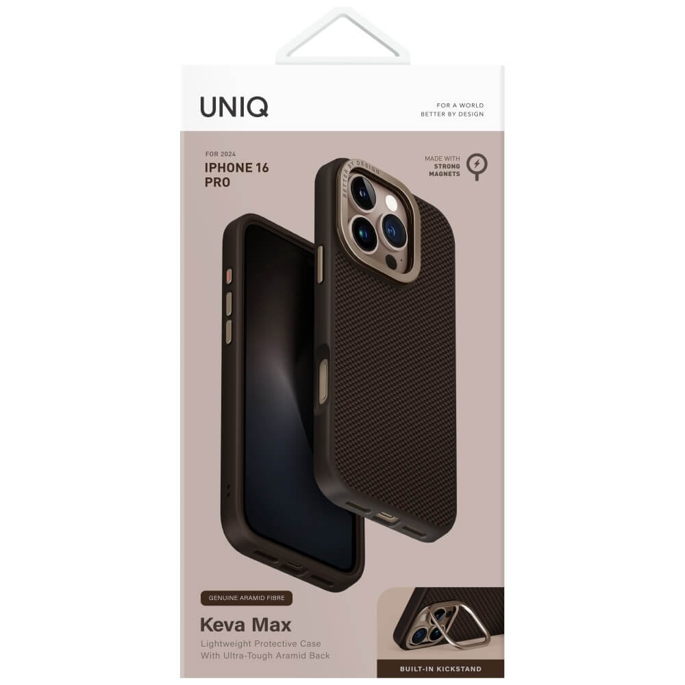Uniq iPhone 16 Pro Keva Max MagClick - MagSafe Σκληρή Θήκη με Πλαίσιο Σιλικόνης και Σταντ Κάμερας - Brown