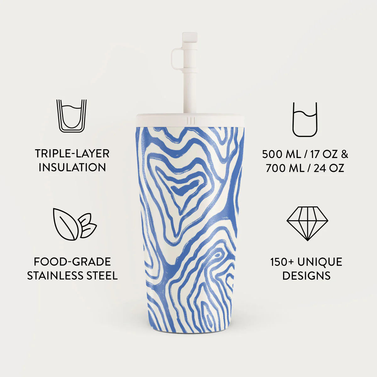 Burga Κούπα θερμός από Ανοξείδωτο Ατσάλι με καλαμάκι - 500ml - Seven Seas