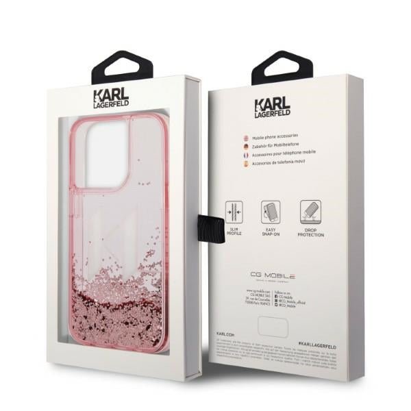 Karl Lagerfeld iPhone 14 Pro Max - Liquid Glitter Big KL Σκληρή Θήκη με Πλαίσιο Σιλικόνης - Διάφανη / Pink - KLHCP14XLBKLCP
