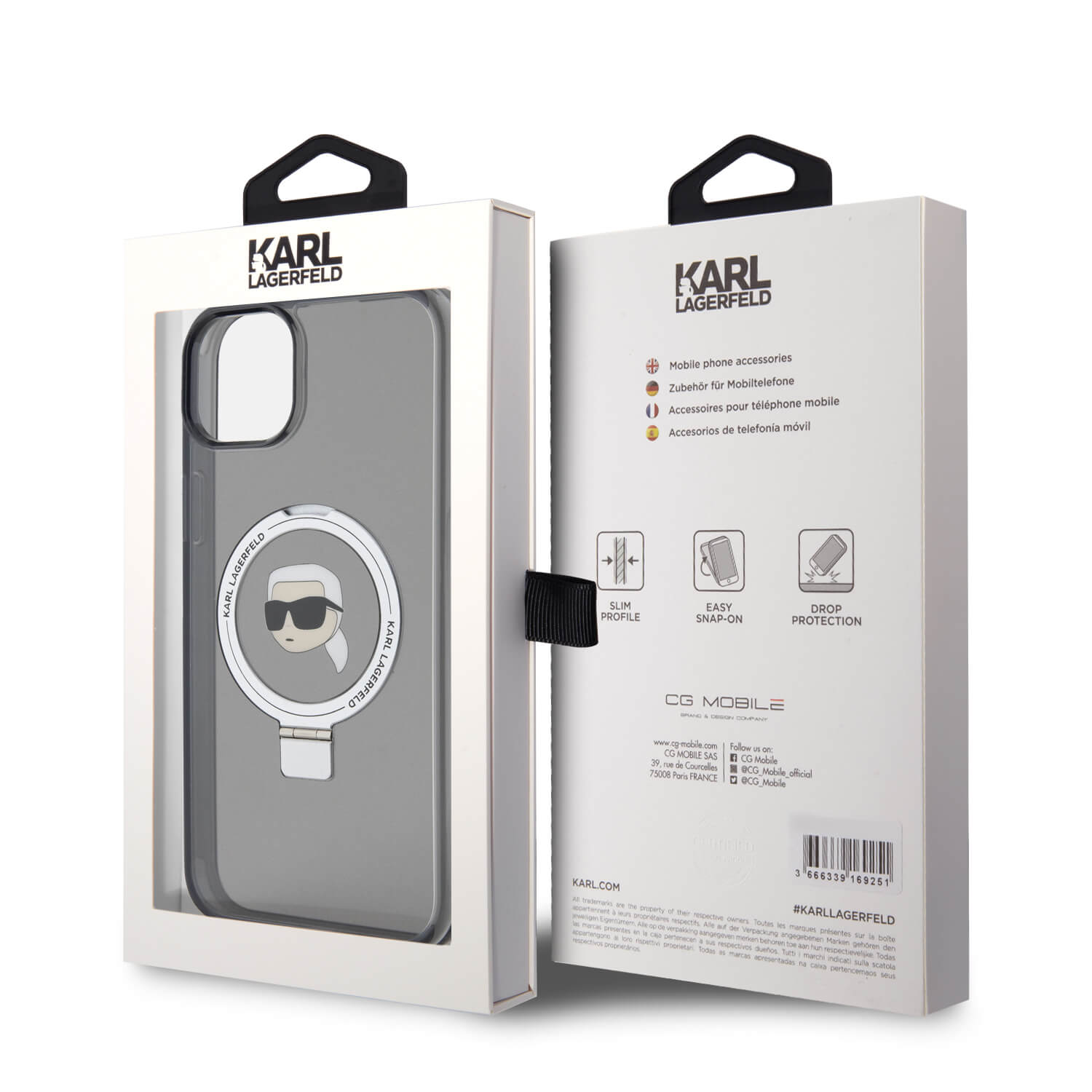 Karl Lagerfeld iPhone 15 Plus / 14 Plus Ring Stand Karl Head MagSafe Σκληρή Θήκη με Πλαίσιο Σιλικόνης και MagSafe - Black - KLHMP15MHMRSKHK