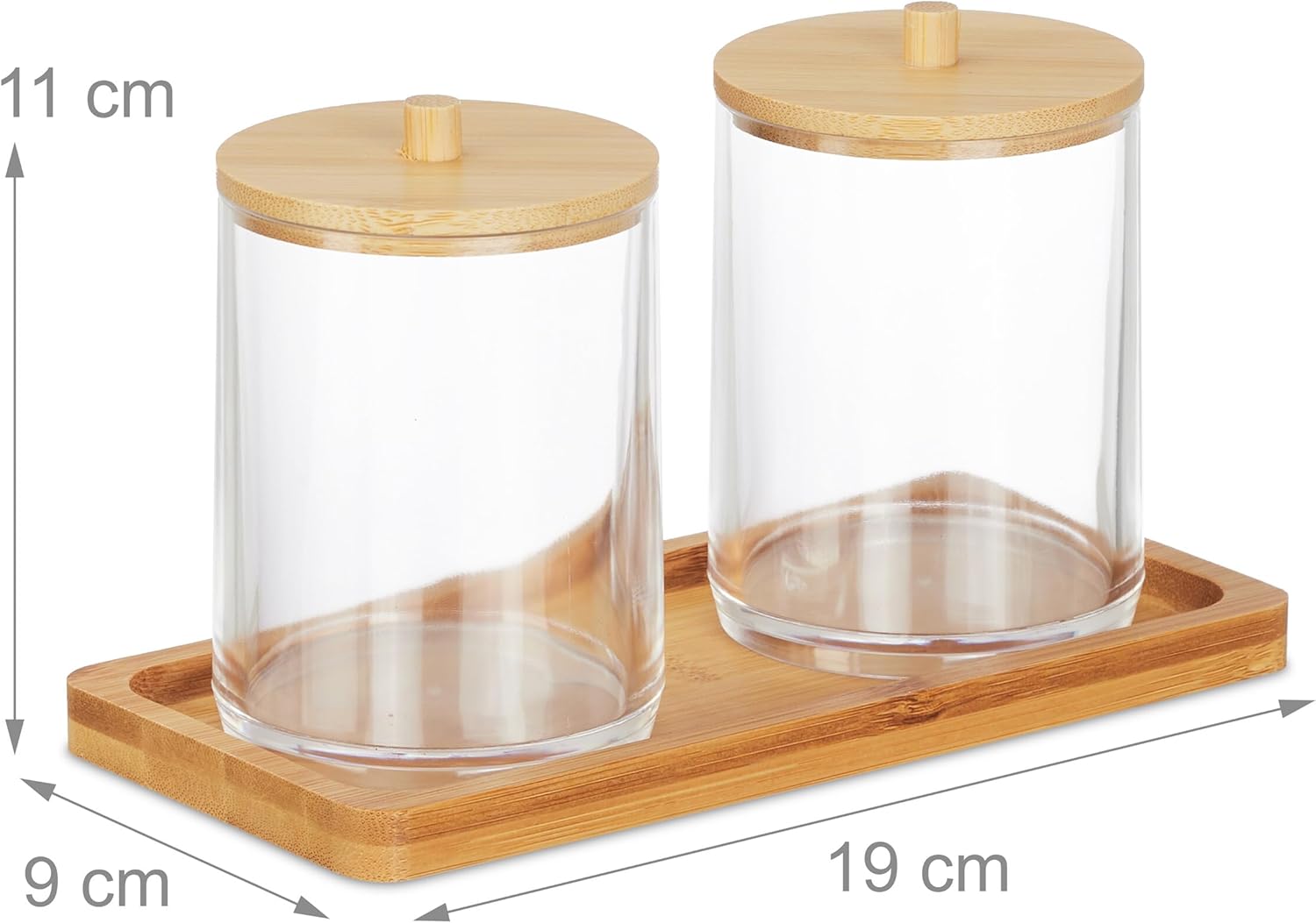 Relaxdays Σετ με 2 Πλαστικά Δοχεία Αποθήκευσης για το Μπάνιο με Δίσκο και Καπάκια από Μπαμπού - Διάφανα / Light Brown - 4052025479138