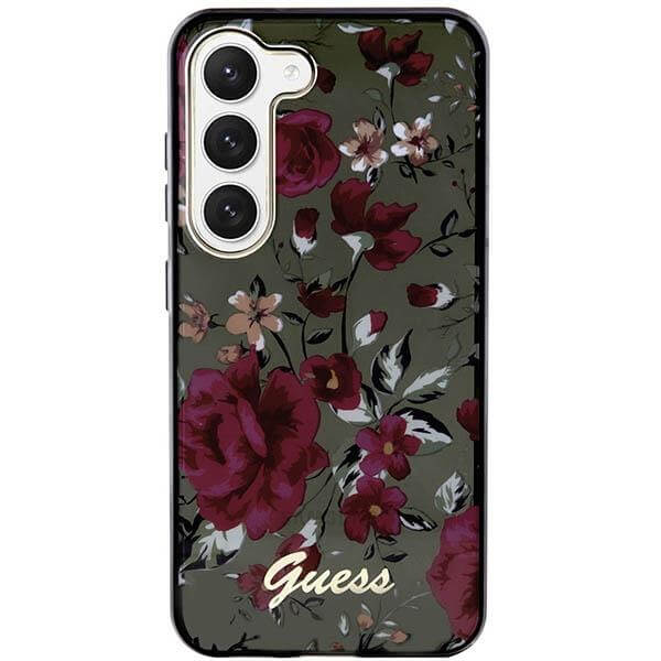 Guess Samsung Galaxy S23 Plus - Flower Collection Σκληρή Θήκη με Πλαίσιο Σιλικόνης - Green / Khaki - GUHCS23MHCFWSA