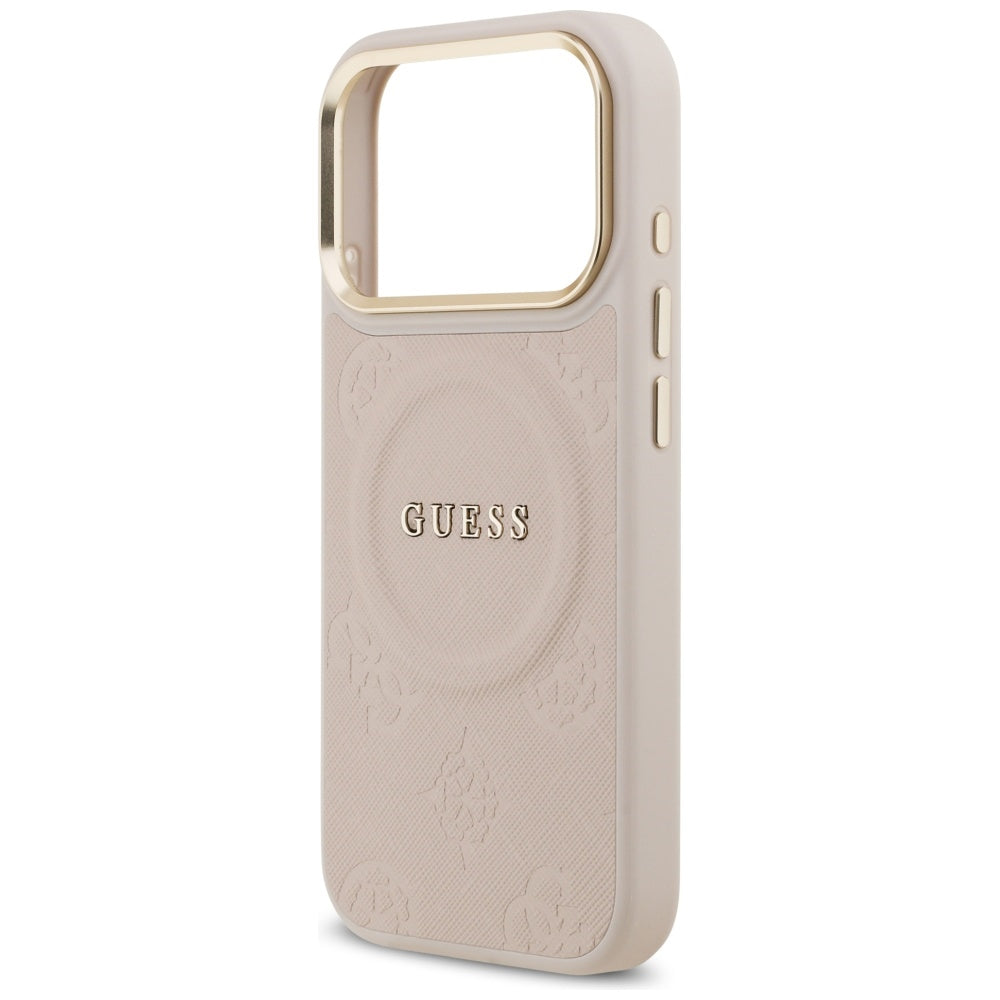 Guess iPhone 17 Pro - Peony Hot Stamp MagSafe - Σκληρή Θήκη με Επένδυση Συνθετικού Δέρματος - Pink - GUHMP17LPSAMSECP