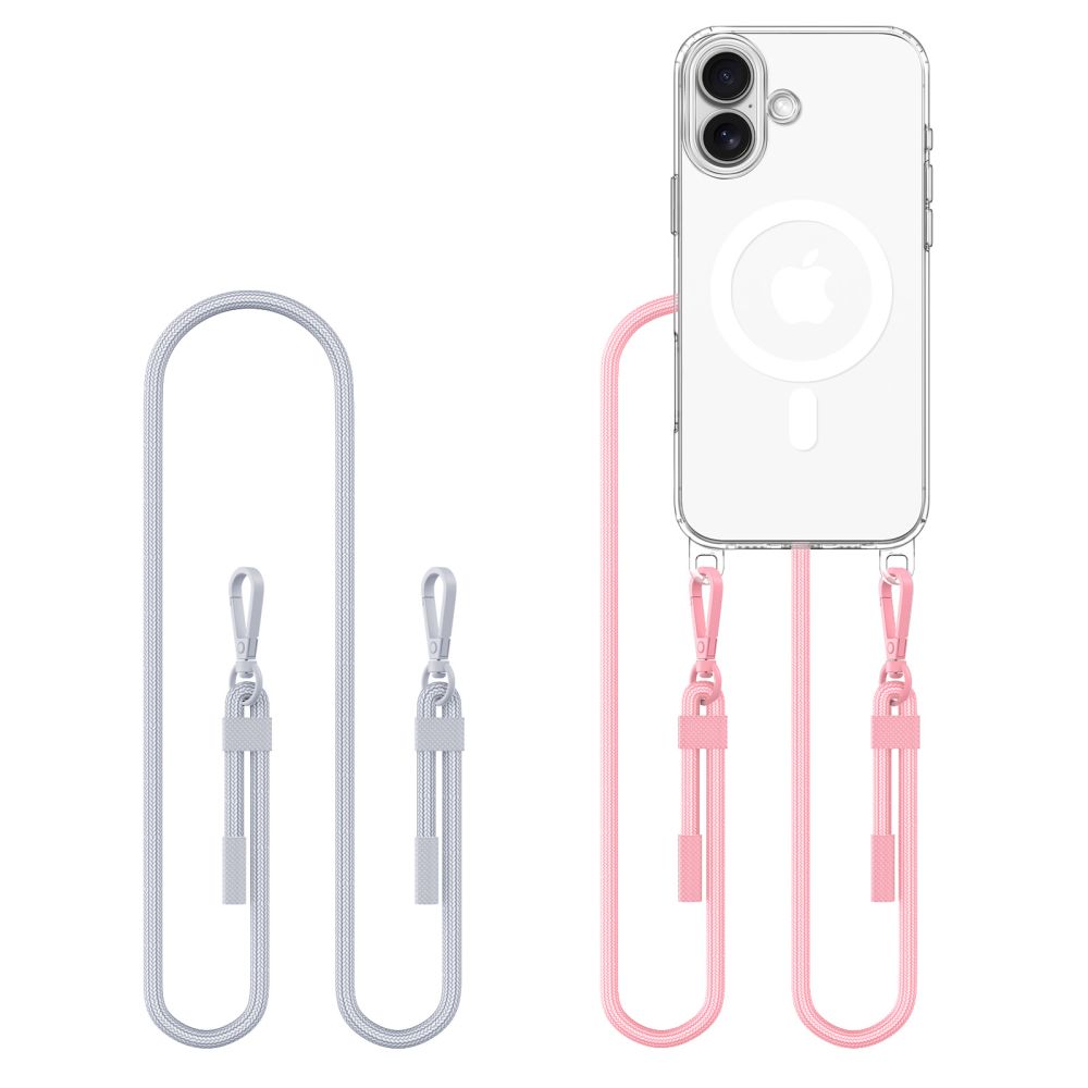 Tech-Protect iPhone 16 Flexair Chain MagSafe Σκληρή Θήκη με Πλαίσιο Σιλικόνης και 2 Λουράκια - Διάφανη - Grey / Pink