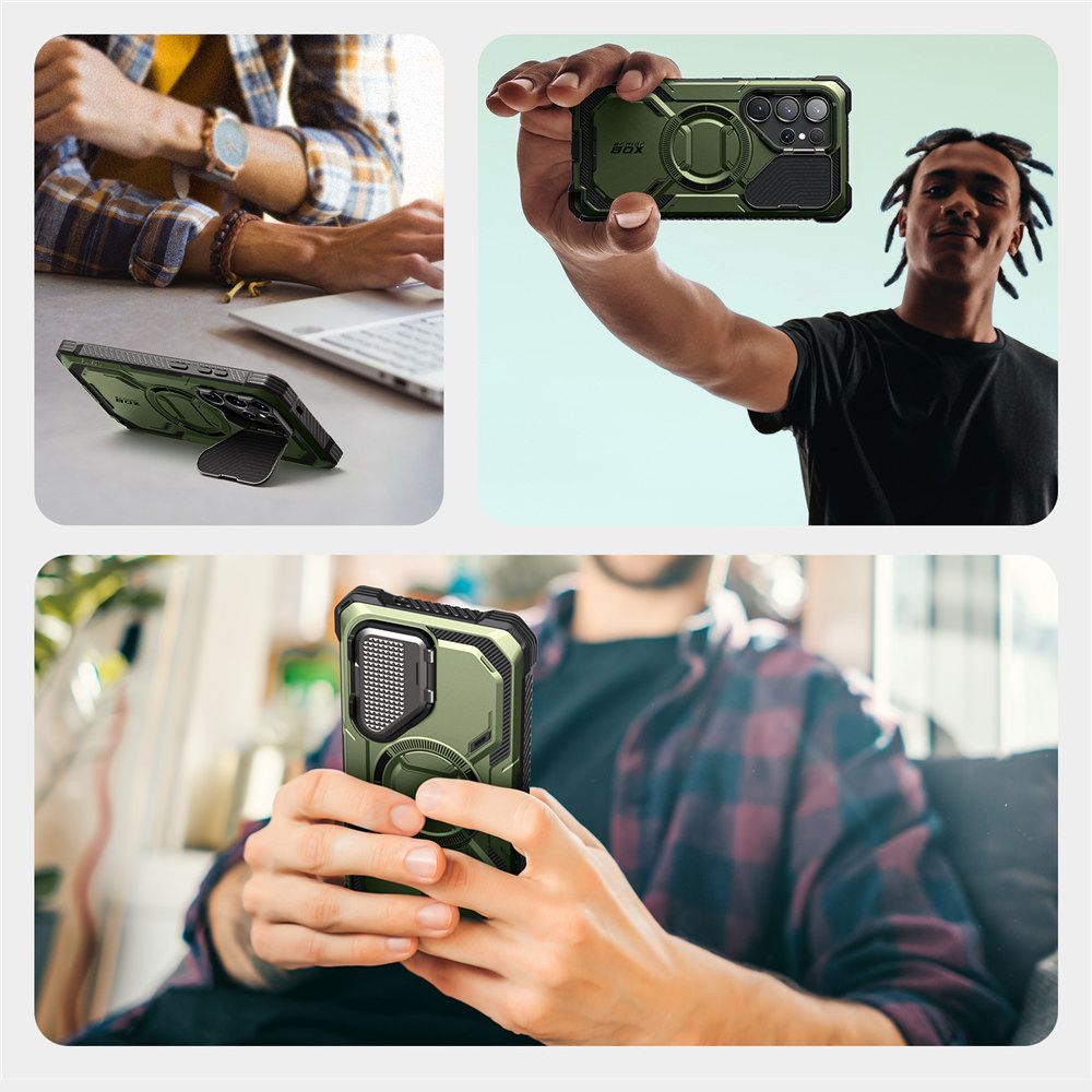 Supcase Samsung Galaxy S25 Ultra Armorbox Magsafe Σκληρή Θήκη με Προστασία Οθόνης και Κάλυμμα Κάμερας / Stand - Green