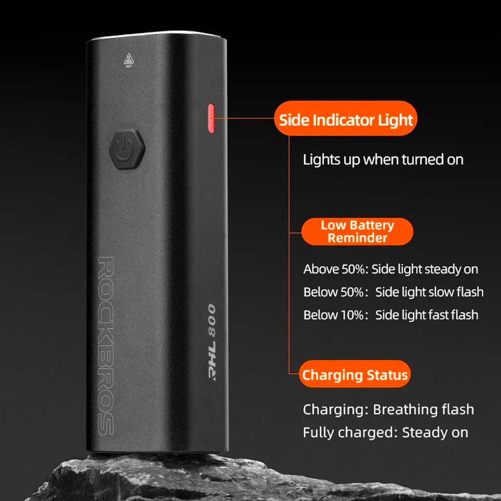 Rockbros 24710012001 Μπροστινό Φως Ποδηλάτου 800lm με Καλώδιο Φορτιστής Type-C to USB - Black