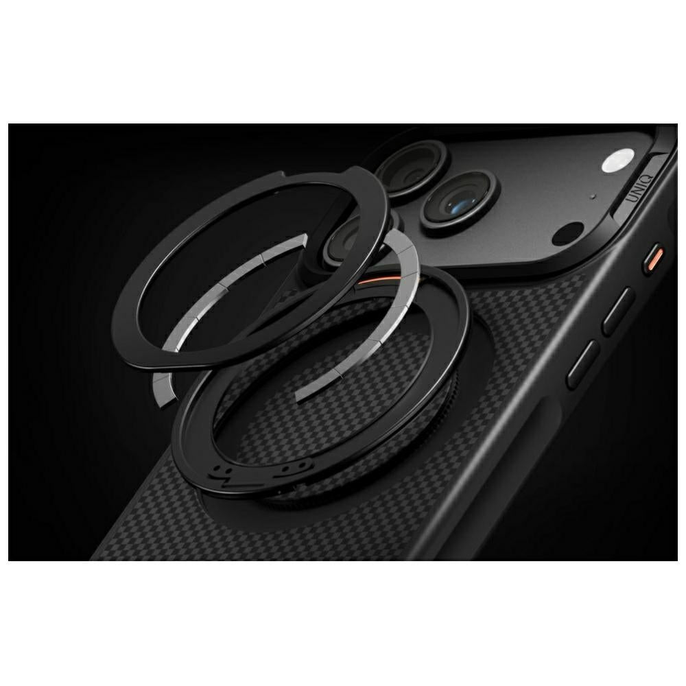 Uniq iPhone 18 Pro Max / iPhone 17 Pro Max - Σκληρή Θήκη με Δαχτυλίδι Συγκράτησης MagSafe - Keva Mov Kickstand Aramid - Black