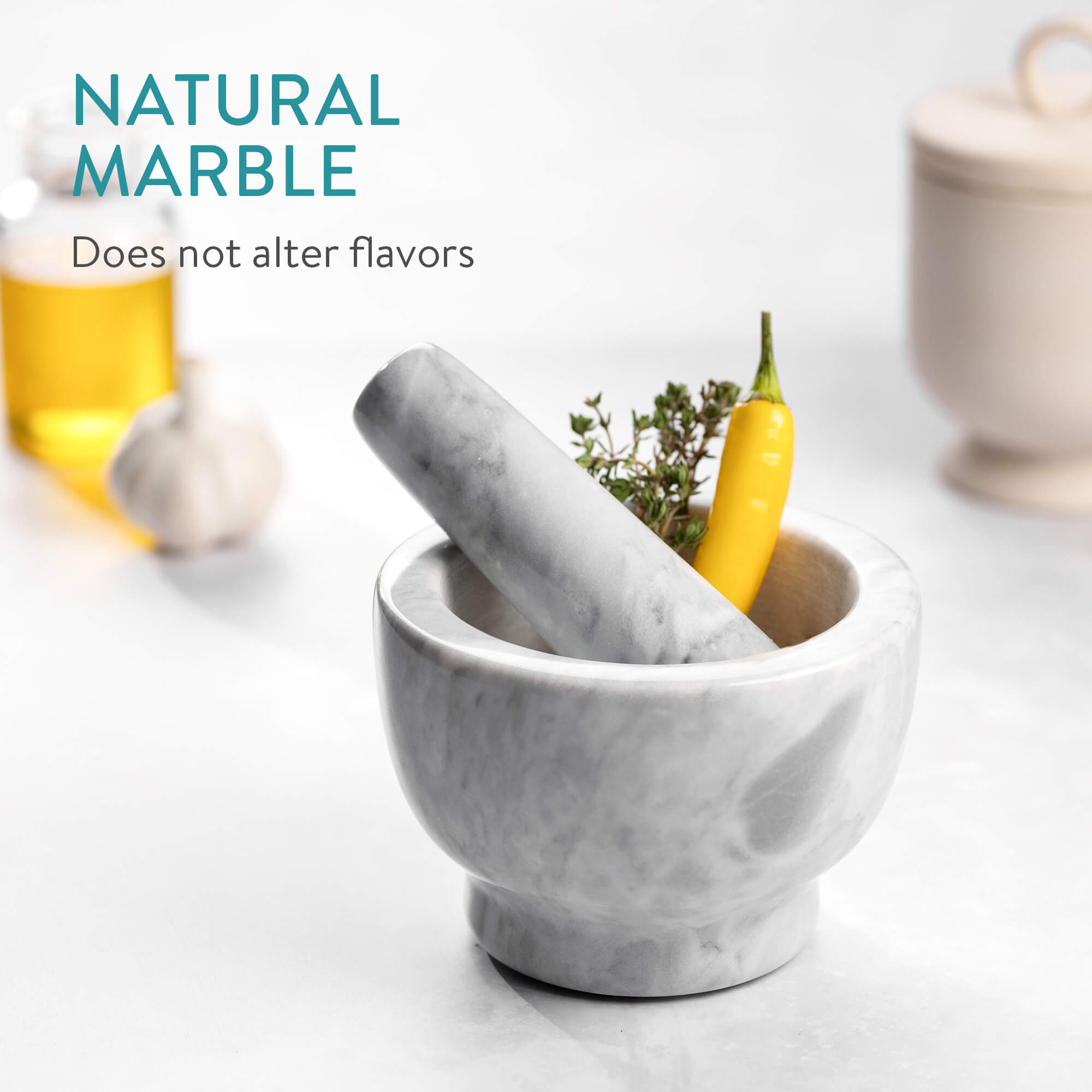 Navaris Mortar and Pestle Set Σετ με Γουδί και Γουδοχέρι από Φυσικό Λευκό / Γκρι Μάρμαρο - 47789.04