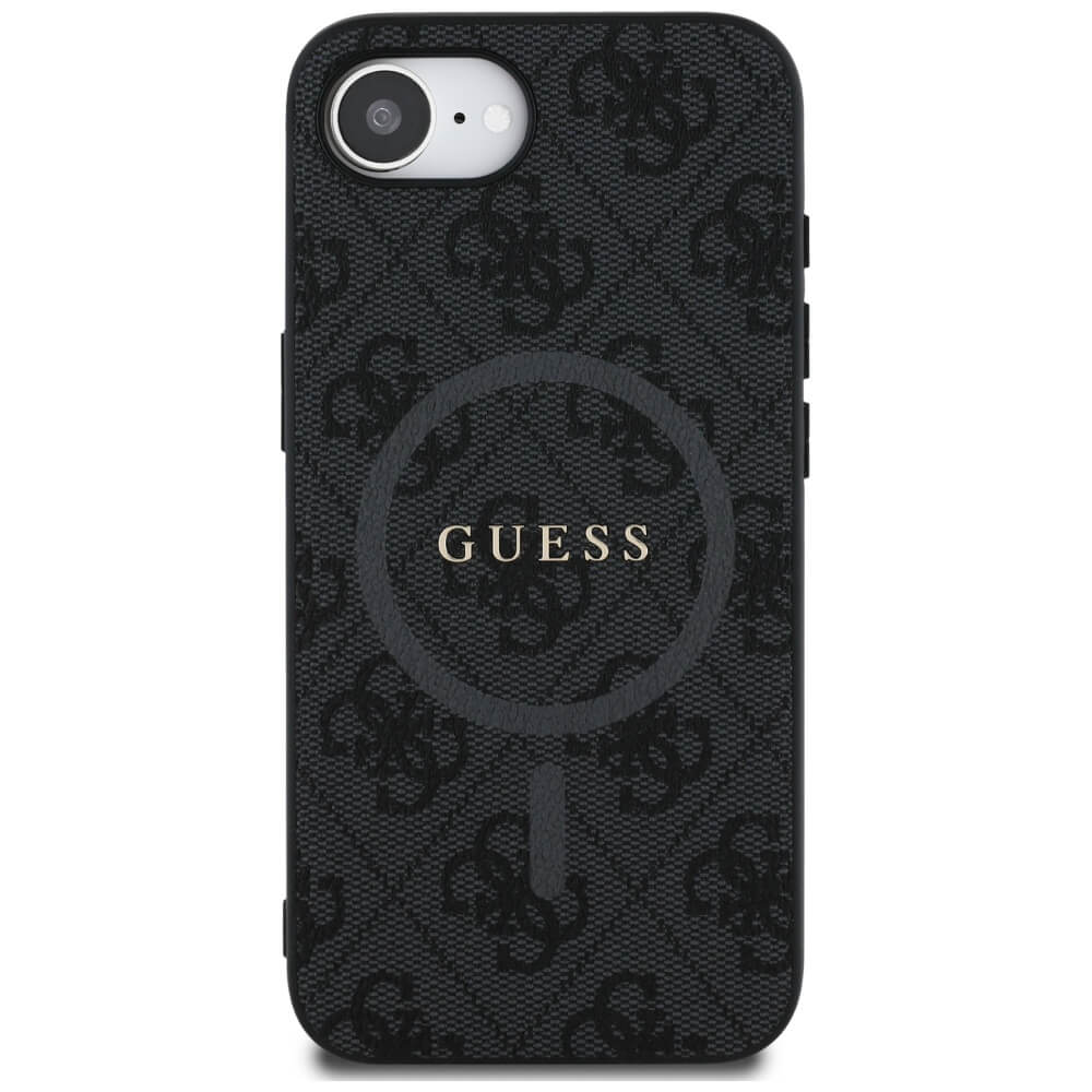 Guess iPhone 16e - 4G Ring Classic Logo - MagSafe Θήκη με Επένδυση Συνθετικού Δέρματος - Black - GUHMPSE4G4GFRK