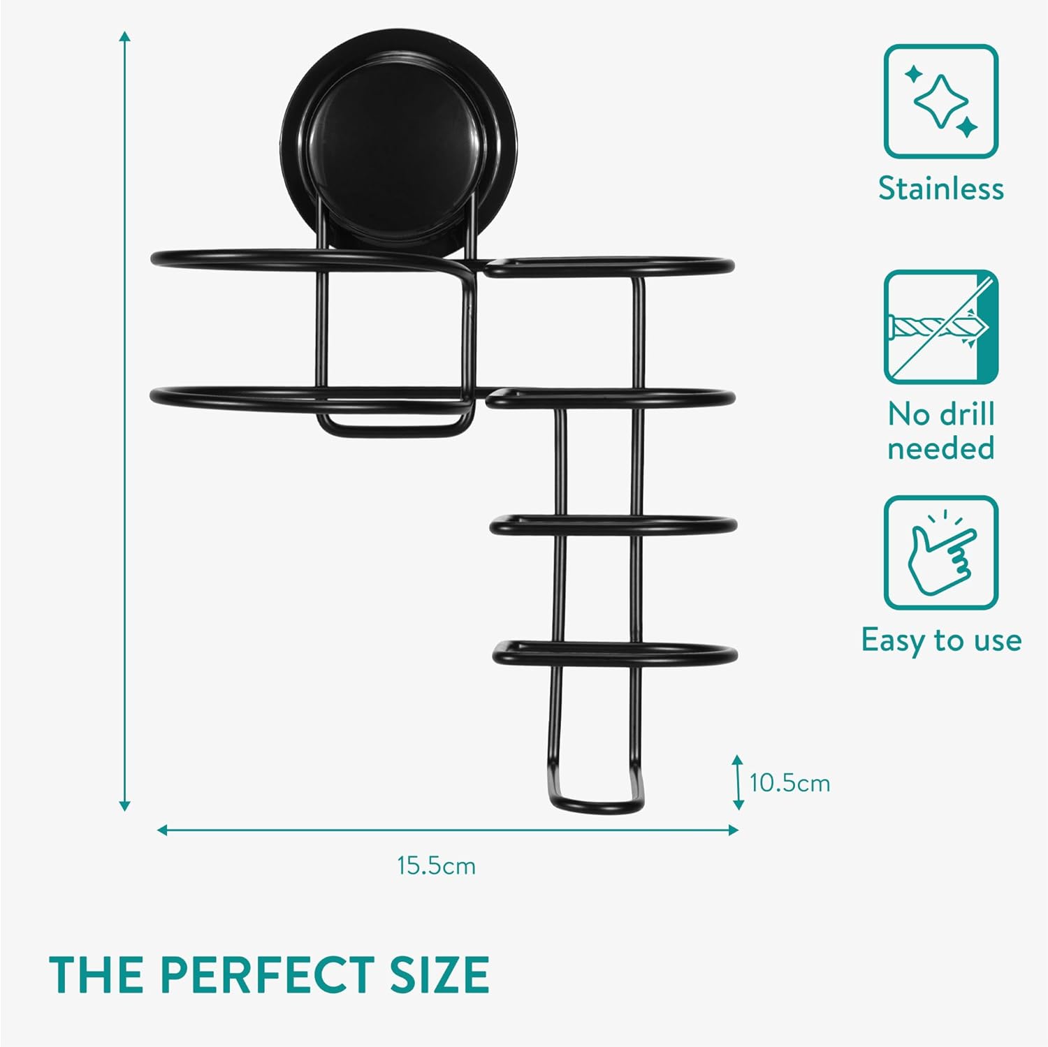 Navaris Μεταλλική Βάση με Βεντούζα για Πιστολάκι και Πρέσα Ισιώματος - Black - 50526.01