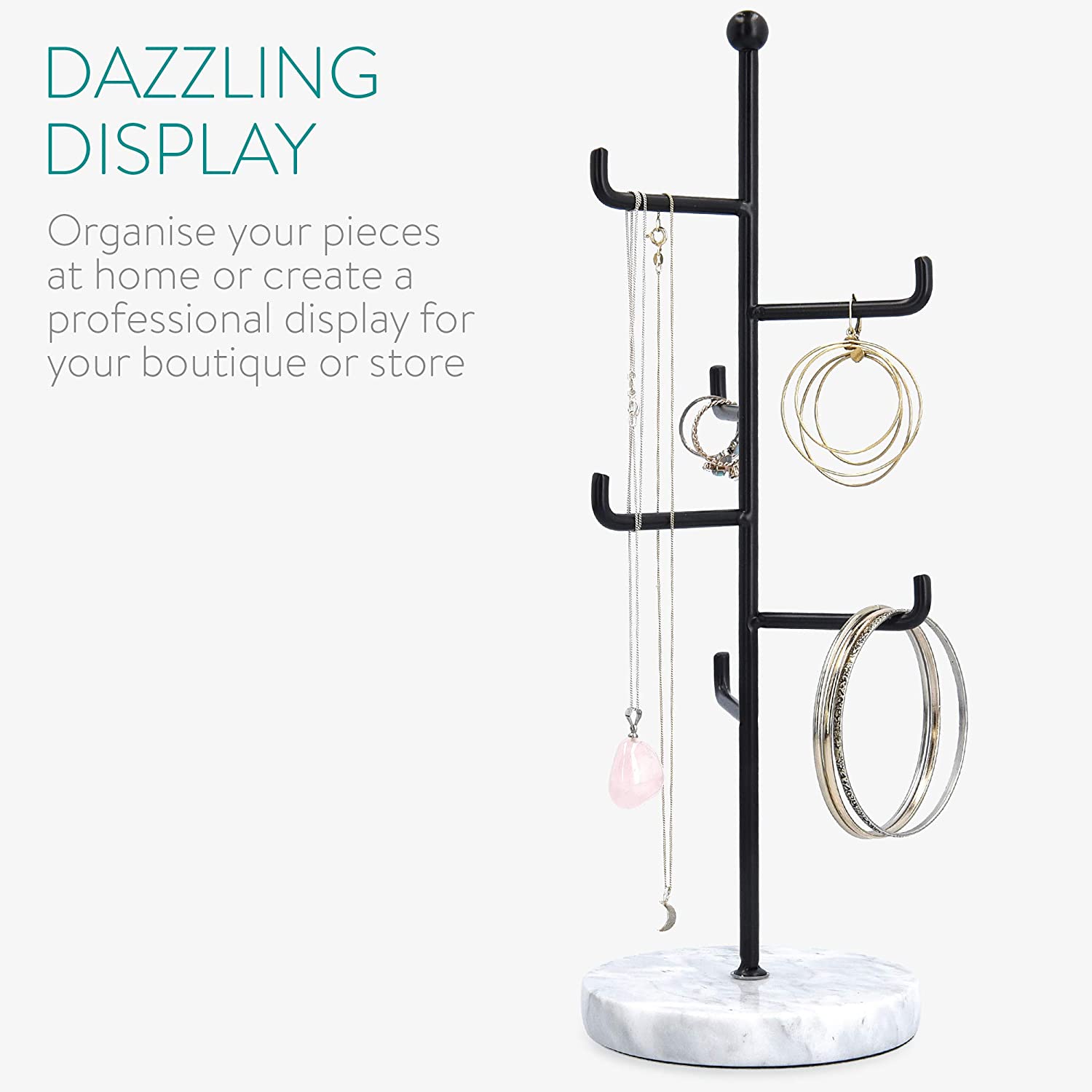 Navaris Μεταλλικό Stand Κοσμημάτων με Μαρμάρινη Βάση - Black - 52597.01