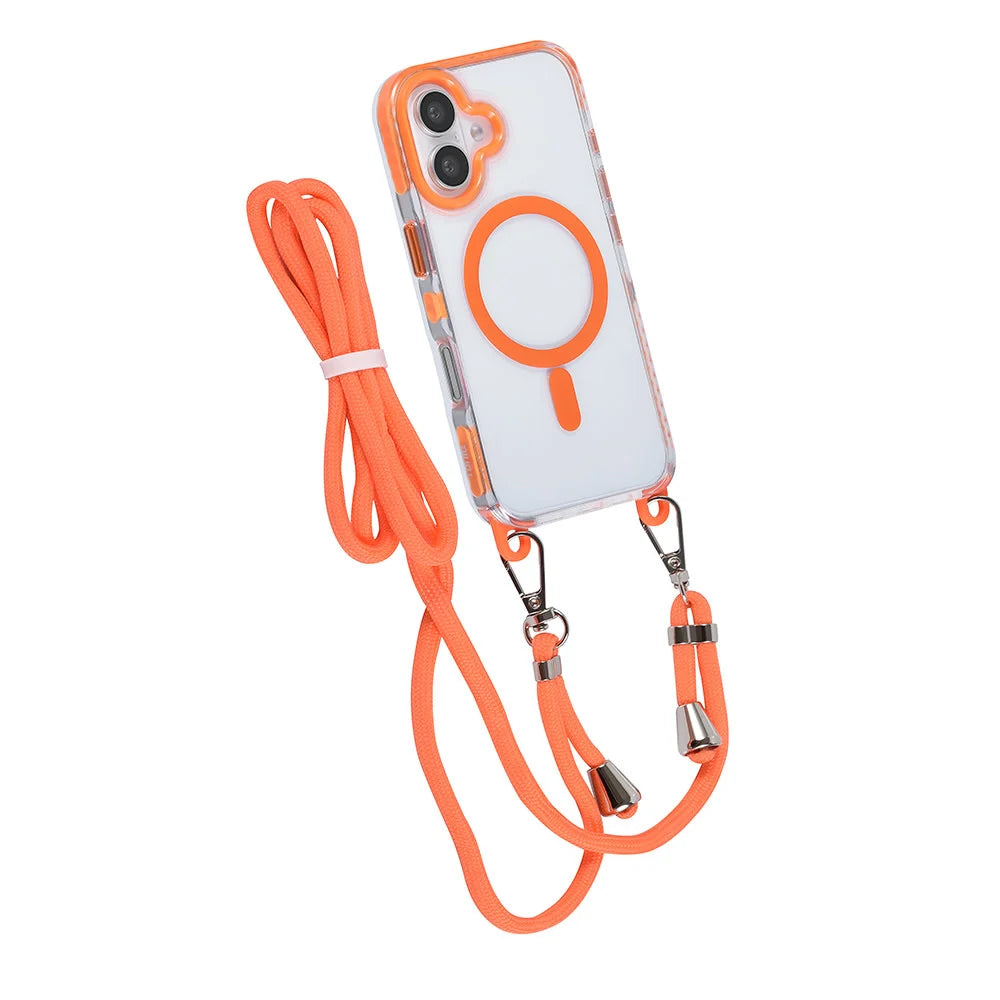 Tuniq iPhone 16 - MagSafe Σκληρή Θήκη με Πλαίσιο Σιλικόνης και Λουράκι - Διάφανη / Orange