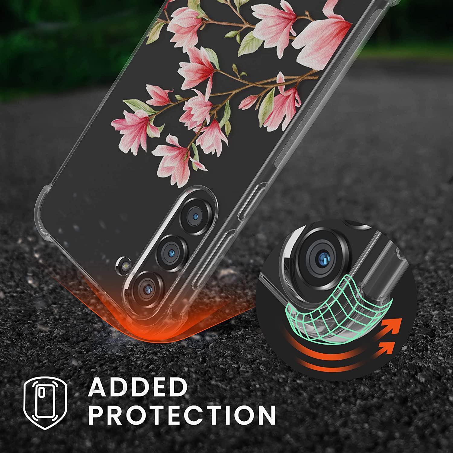 KW Samsung Galaxy S23+ Θήκη Σιλικόνης TPU με Λουράκι Design Magnolia - Pink / White - Διάφανη - 60326.01