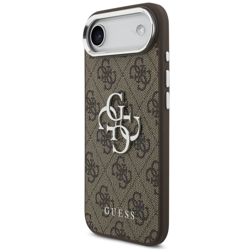 Guess iPhone Air - 4G Big 4G Classic Logo - Σκληρή Θήκη με Πλαίσιο Σιλικόνης και Επένδυση από Οικολογικό Δέρμα - Brown / Silver - GUHCP17MP4G4SMCW