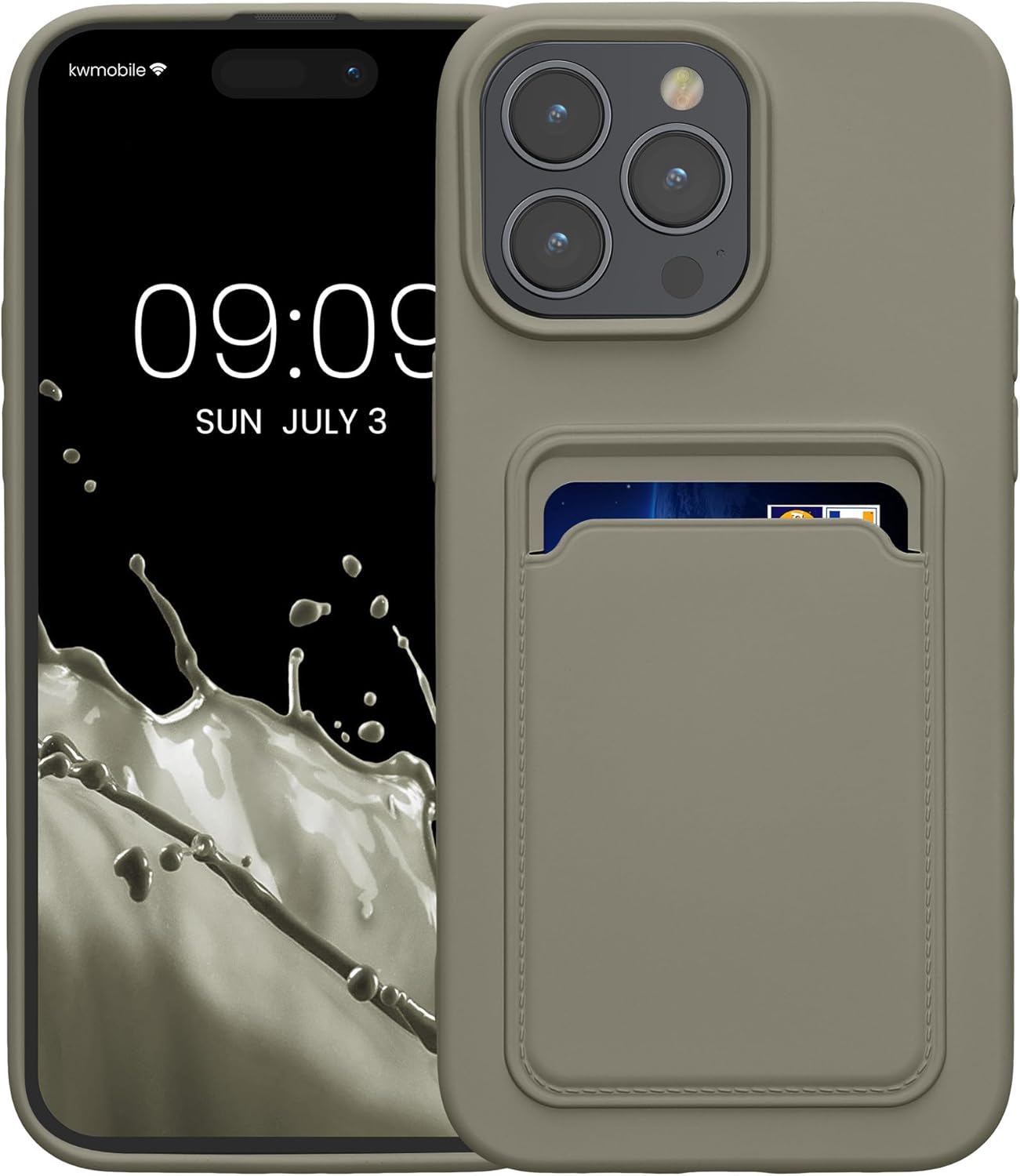 KW iPhone 15 Pro Max Θήκη Σιλικόνης TPU με Υποδοχή για Κάρτα - Matte Light Grey