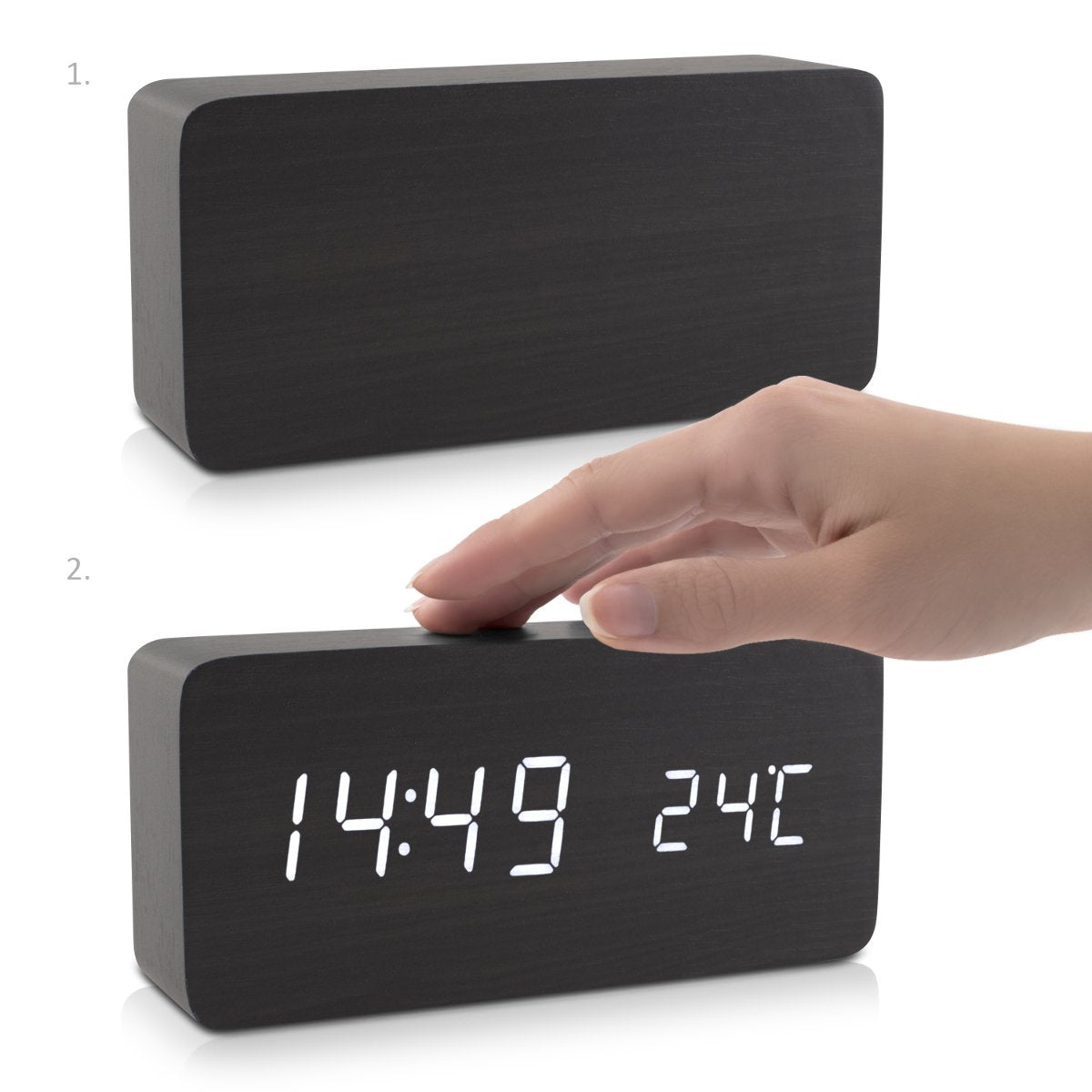 Kwmobile Digital Alarm LED Clock - Ψηφιακό Επιτραπέζιο Ρολόι και Ξυπνητήρι - Black - White LED - 37279