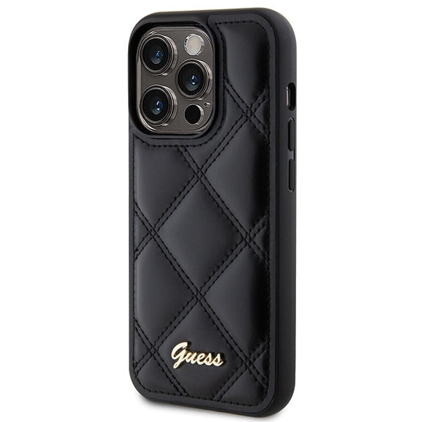 Guess iPhone 15 Pro Max - Quilted Metal Logo Θήκη με Επένδυση Συνθετικού Δέρματος - Black - GUHCP15XPSQSQSK
