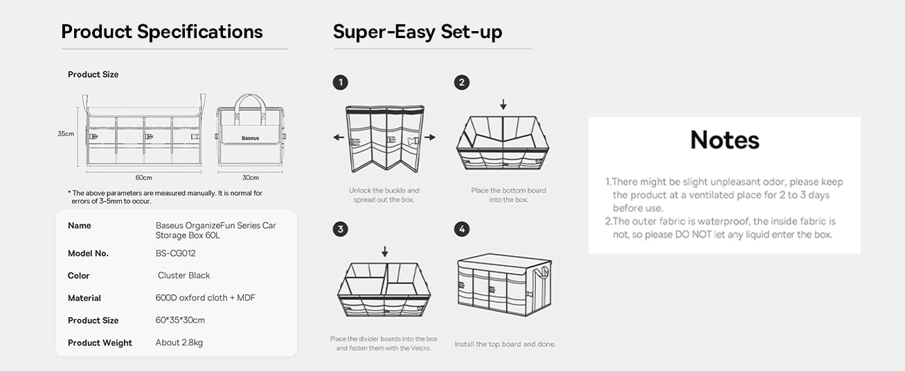Baseus OrganizeFun Series Τσάντα Οργάνωσης και Αποθήκευσης για το Αυτοκίνητο - 60L - Black - BS-CG012