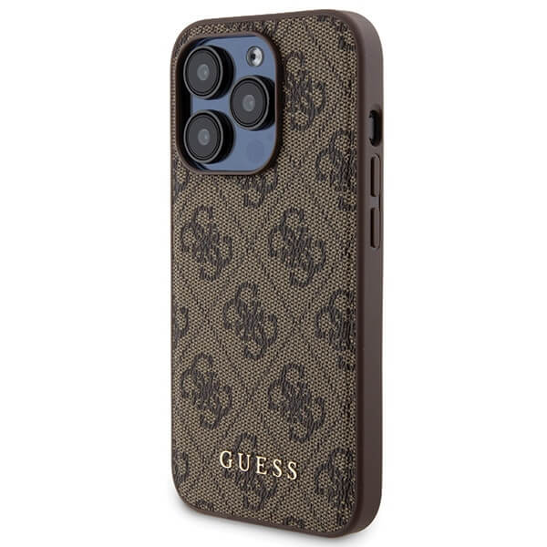 Guess iPhone 15 Pro - 4G Metal Logo Σετ MagSafe Σκληρή Θήκη με Επένδυση Συνθετικού Δέρματος και Powerbank 5000mAh - Brown - GUBPM5P15L4GEMGW