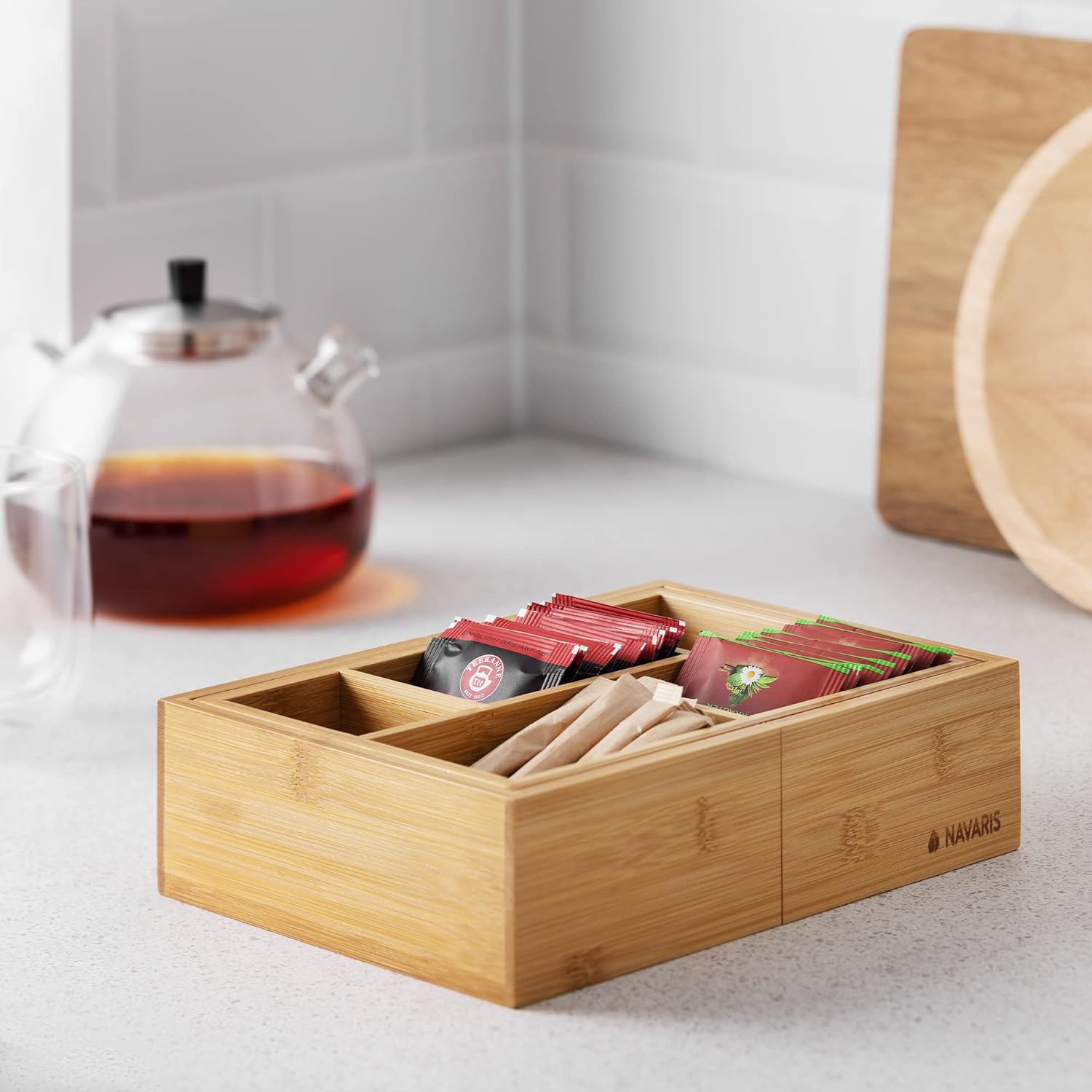 Navaris Επεκτάσιμος Δίσκος Αποθήκευσης για Μαχαιροπίρουνα από Μπαμπού - Light Brown - 55072.01