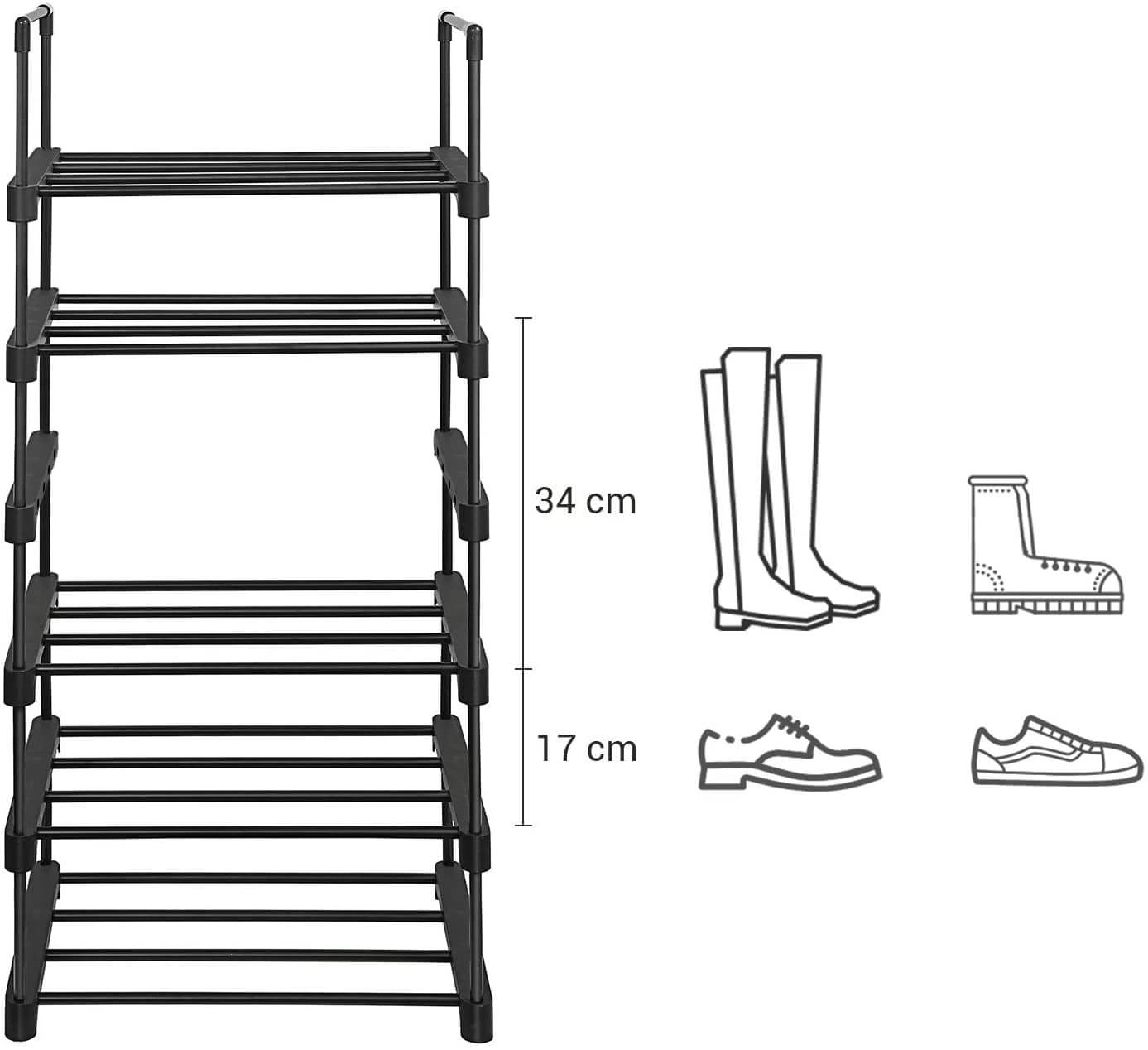 Songmics Μεταλλική Παπουτσοθήκη με 6 Ράφια - Black - LSA23BK