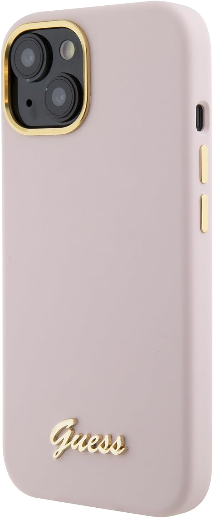 Guess iPhone 15 Silicone Script Metal Logo and Frame Σκληρή Θήκη με Πλαίσιο Σιλικόνης - Pink - GUHCP15SSMBSLP