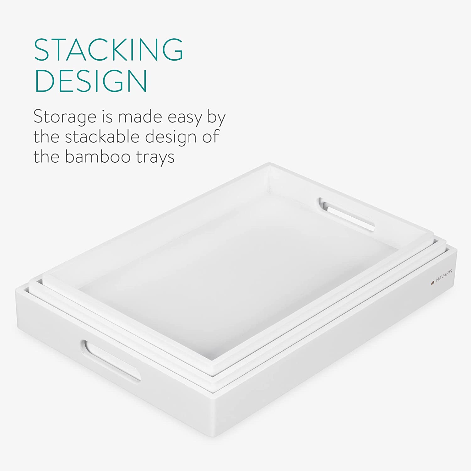 Navaris Σετ με 3 Δίσκους Σερβιρίσματος από Μπαμπού - White - 53446.03.02