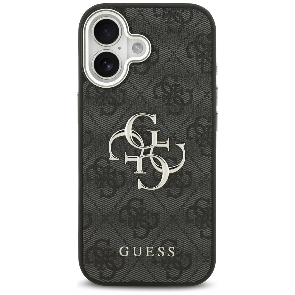 Guess iPhone 17 - 4G Big 4G Classic Logo - Σκληρή Θήκη με Πλαίσιο Σιλικόνης και Επένδυση από Οικολογικό Δέρμα - Black / Silver - GUHCP17SP4G4SMCK