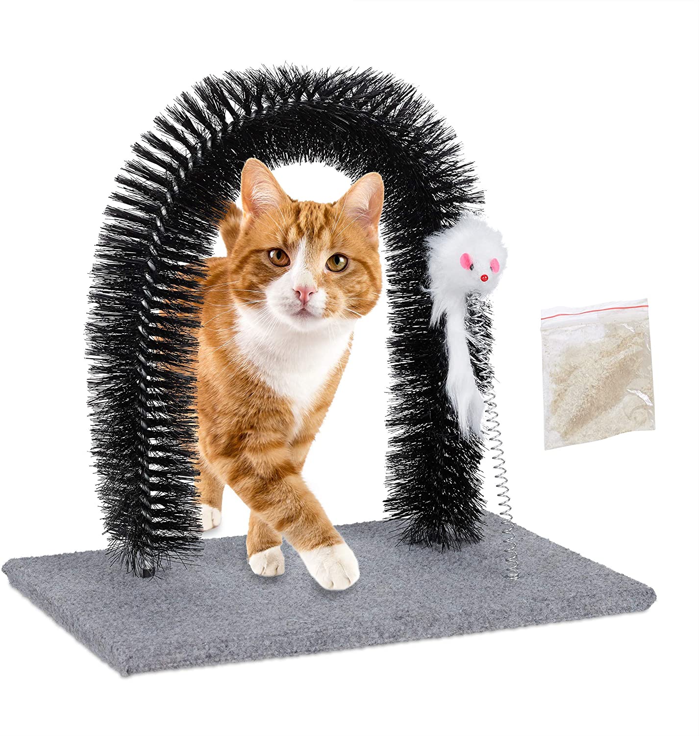 Relaxdays Αψίδα για Ξύσιμο για Γάτες με Παιχνίδι Ποντίκι - 33 x 35 x 24,5 cm - Grey - 4052025920302