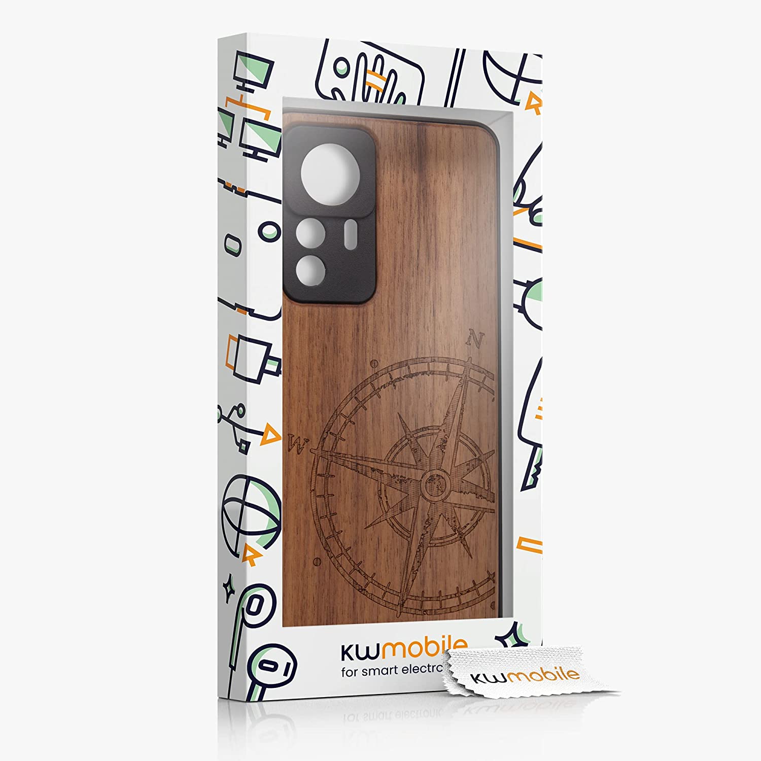 KW Xiaomi 12T / 12T Pro Θήκη από Φυσικό Ξύλο - Design Navigational Compass - Dark Brown - 60150.01