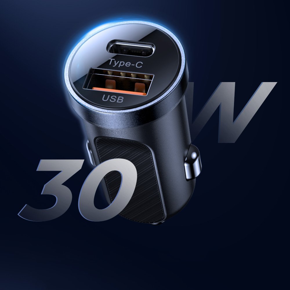 Joyroom C-A08 Φορτιστής Αυτοκινήτου Γρήγορης Φόρτισης με 1 Θύρα USB και 1 Θύρα Type-C 5A PD 30W QC 3.0 - Black