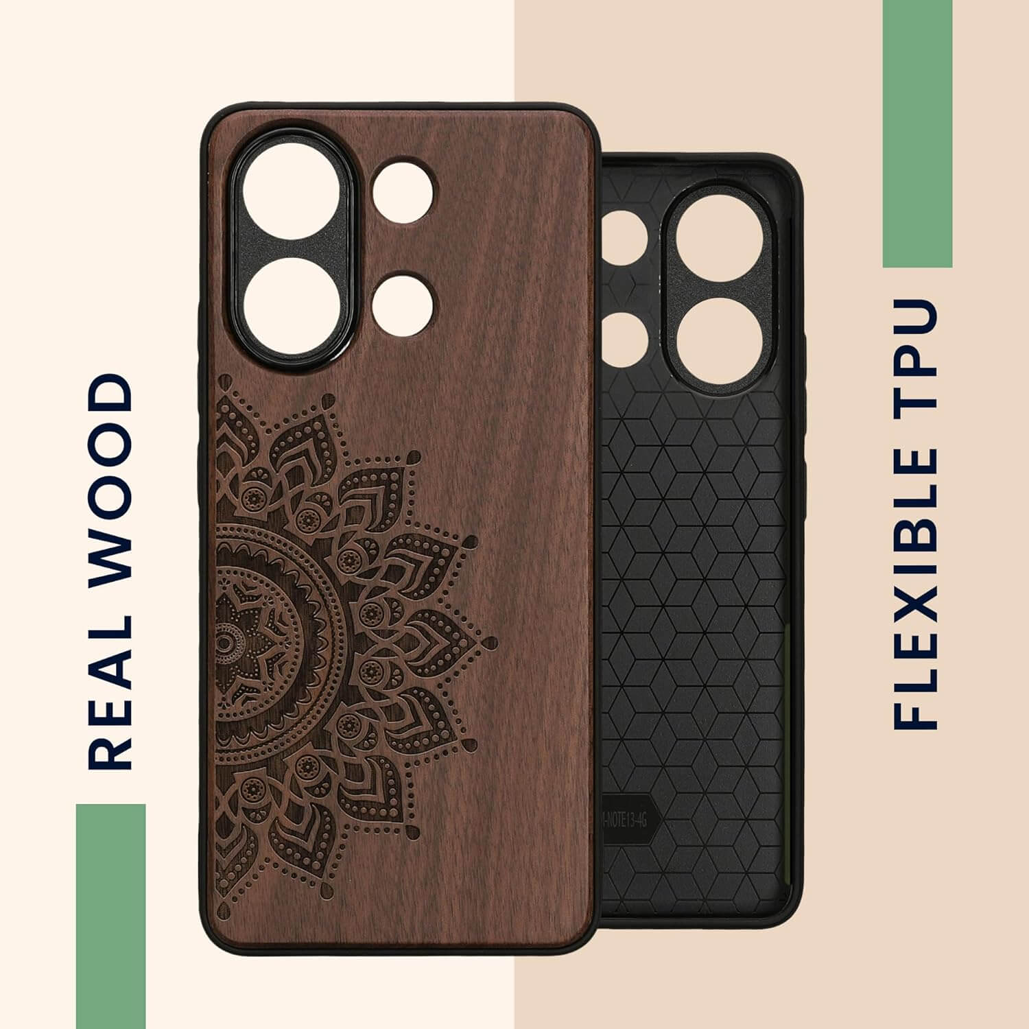 KW Xiaomi Redmi Note 13 4G Θήκη από Φυσικό Ξύλο - Design Rising Sun - Dark Brown
